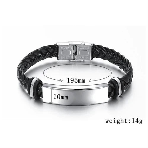 Men's Lather Bracelets - Custom Name Date Logo Engrave Bangle & Bracelet Male Jewelry