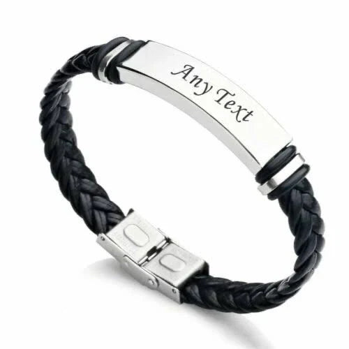 Men's Lather Bracelets - Custom Name Date Logo Engrave Bangle & Bracelet Male Jewelry